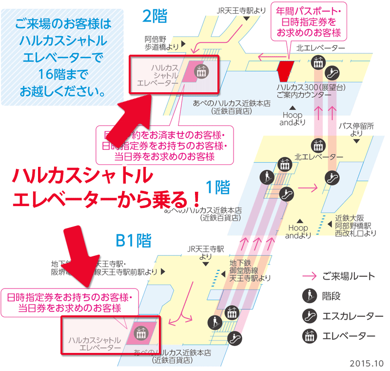 あべのハルカスシャトルエレベーターまでの行き方