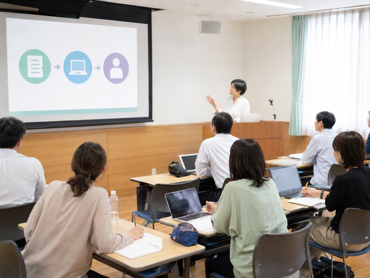 地域の事業者向け講習でデジタル活用を説明する様子