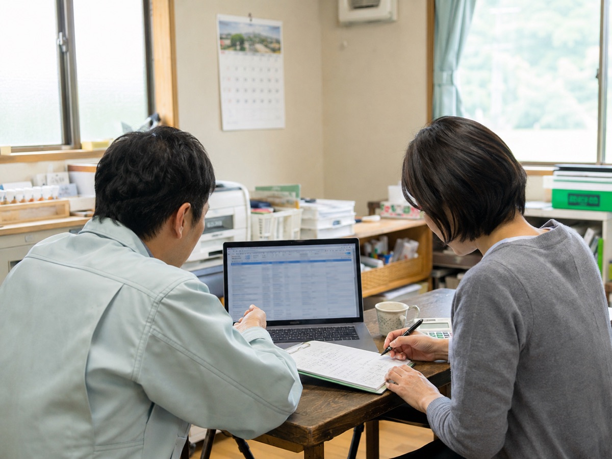 月に一度事業所を訪問し進み具合を一緒に確認する様子