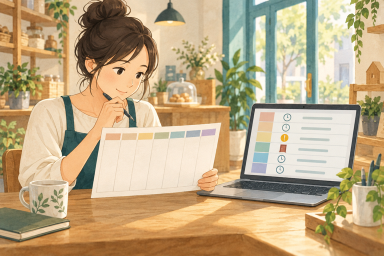 AIで通常の営業時間と臨時変更を合わせた週間予定表を作りましょう